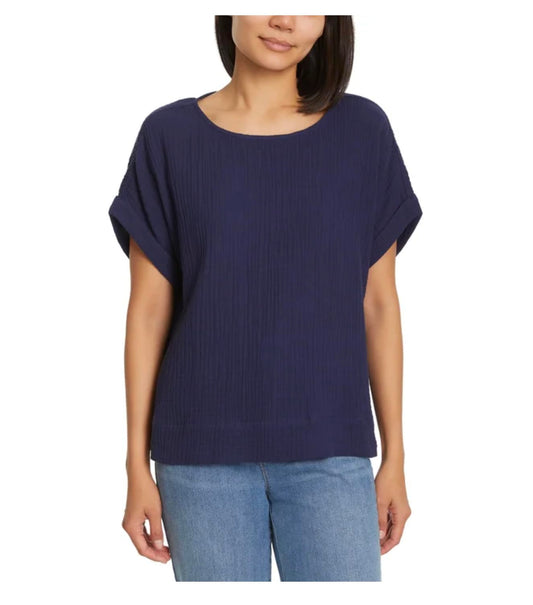 Gloria Vanderbilt Women's Short Sleeve Cotton Gauze Pullover Top (US, Alpha, XX-Large, Regular, Regular, Navy (Blue))