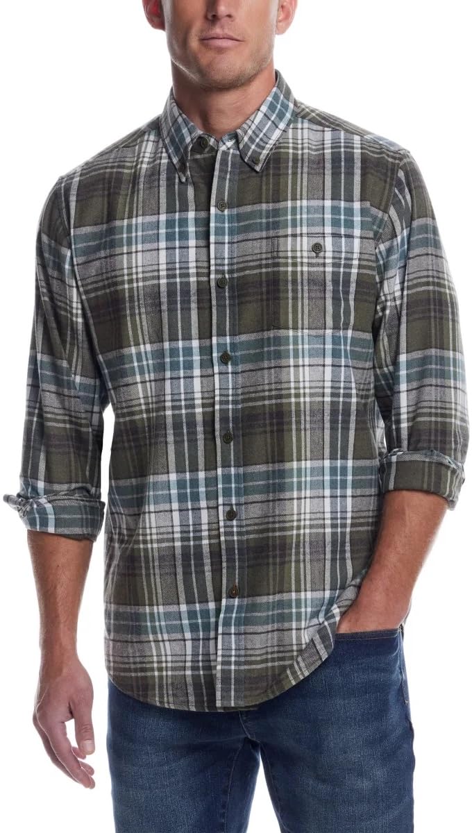 Weatherproof Vintage Mens Flannel Shirt (US, Alpha, XX-Large, Regular, Regular, Green Plaid)