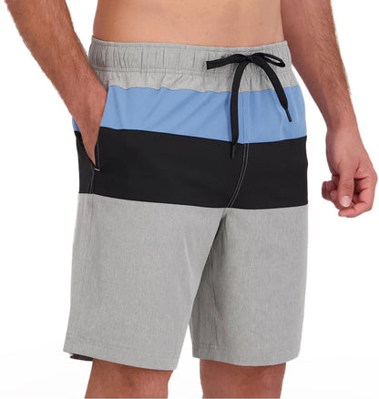 Nautica Mens Lightweight Quick Dry Swim Trunks (US, Alpha, XX-Large, Regular, Regular, Gray/Blue Colorblock)