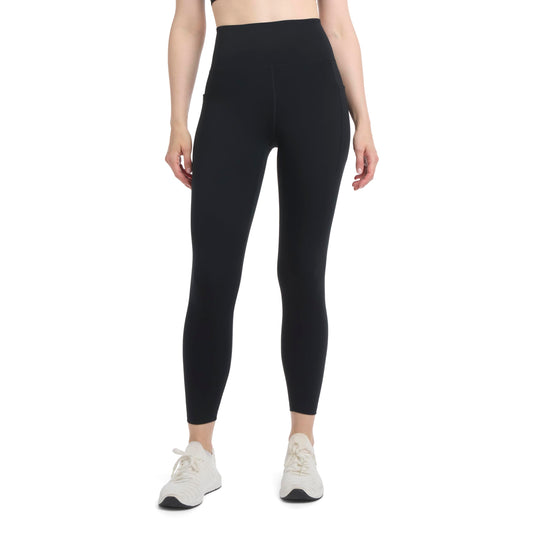 Danskin Women's Satin Stitch Shaped Back 7/8 Leggings, Black Salt, X-Small