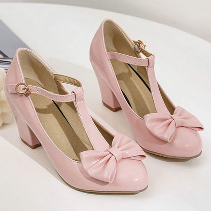 Bellirala Womens T-Strap Mary Jane Block Heel Pumps Rockabilly Lolita Cosplay Shoes(Pink 1,US Size 9.5)