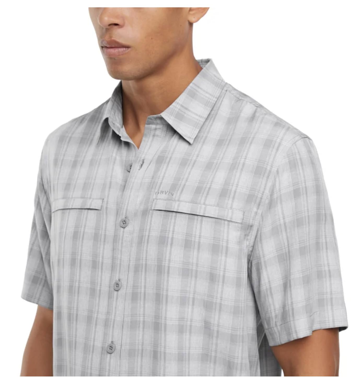 Orvis Men's UPF 30+ Quick Dry Moisture Wicking Button Up Short Sleeve Woven Tech Shirt with Pockets (US, Alpha, Medium, Regular, Regular, Gray)