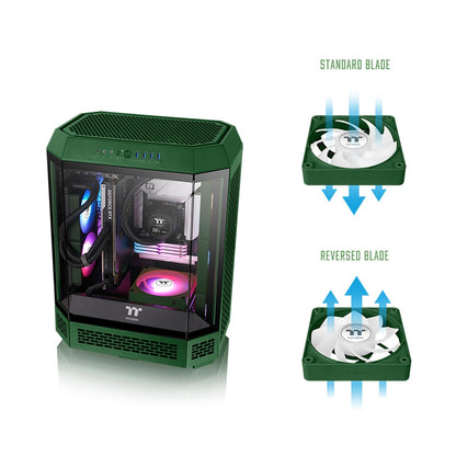 Thermaltake CT140 EX Reverse ARGB Sync PC Cooling Fan 3 Pack, 500~1800 RPM, 5V Mobo Sync, 16.8 Million Colors 9 LEDs, MagForce 2.0 Connectors, Hydraulic Bearing, Racing Green, CL-F230-PL14RG-A