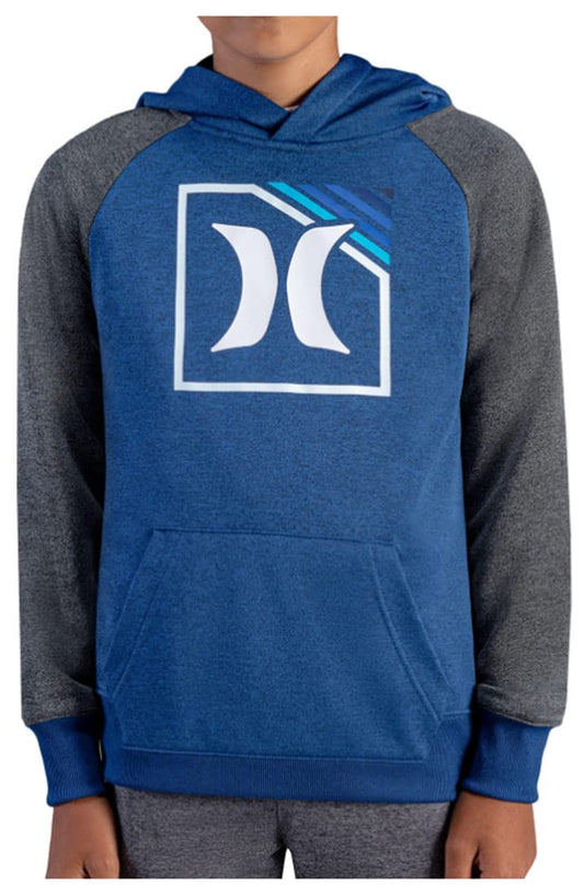 Hurley Boys' Big Solar Pullover Hoodie, Blue Heather/Dark Gray, Medium (8)