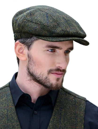 Mucros Weavers Kerry Cap, Irish Hat for Men, Herringbone Wool, Green, Small