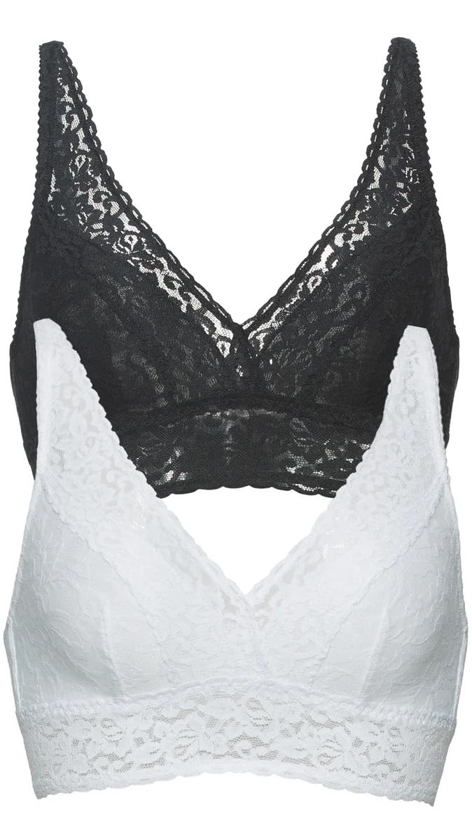 Felina Womens 2 Pack Lightweight Signature Stretch Lace Bralette (US, Alpha, Medium, Regular, Regular, Black/White)