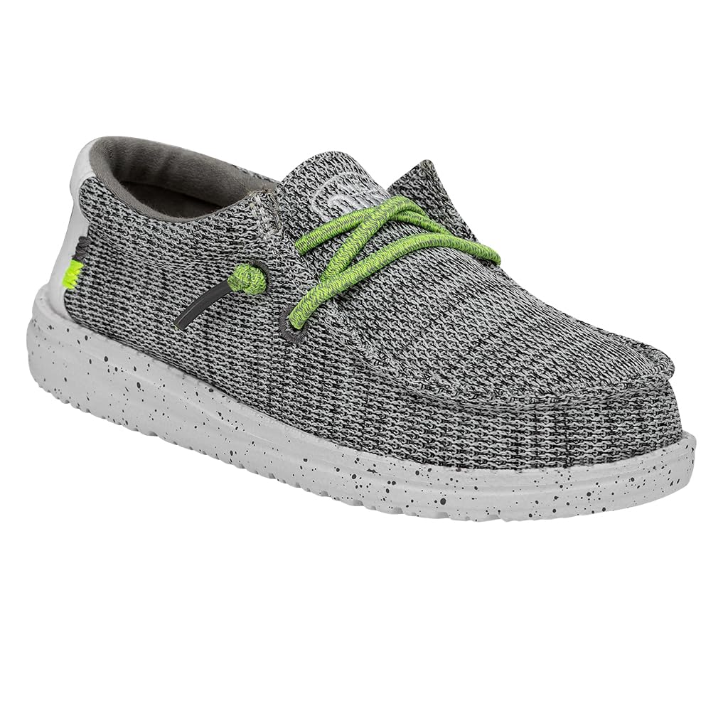 HEYDUDE Boy's Youth Wally Sox Slip On Shoe, Stone White Size 3 | Lightweight Casual Loafer with Elastic Laces and Removable EVA Insole