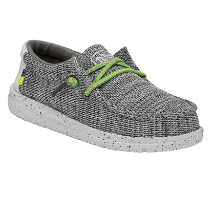 HEYDUDE Boy's Youth Wally Sox Slip On Shoe, Stone White Size 3 | Lightweight Casual Loafer with Elastic Laces and Removable EVA Insole