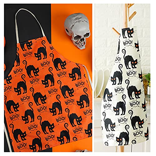 Geyoga 2 Pieces Halloween Apron Halloween Cat Apron Adjustable Cat Pattern Apron Halloween Buffalo Apron for Kitchen Cooking Chef Grill Baking 2 Styles