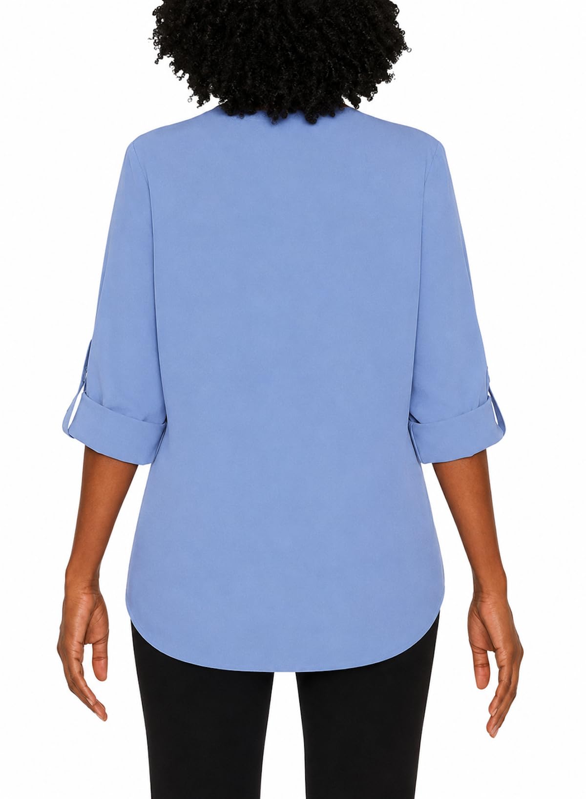 Mario Serrani Italy Women's Button Front Roll Sleeve Blouse Shirt (US, Alpha, Large, Regular, Regular, Blue)