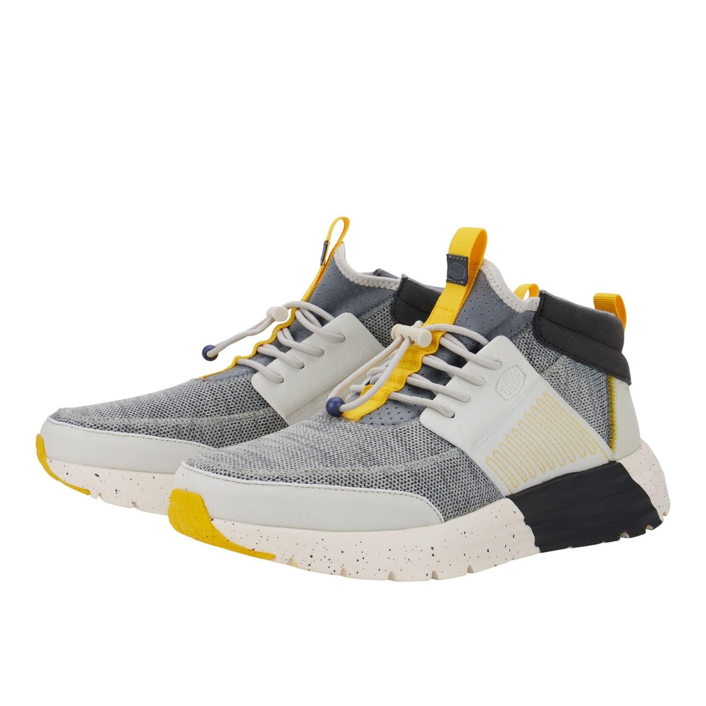HEYDUDE Men's Sirocco M Mid Trail Heather Grey/Yellow Size 7 | Men's Shoes | Men Slip-on Sneakers | Comfortable & Light-Weight