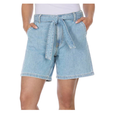Tommy Hilfiger Women's Cotton High Rise Belted Denim Short (US, Numeric, 14, Regular, Regular, Light Wash)
