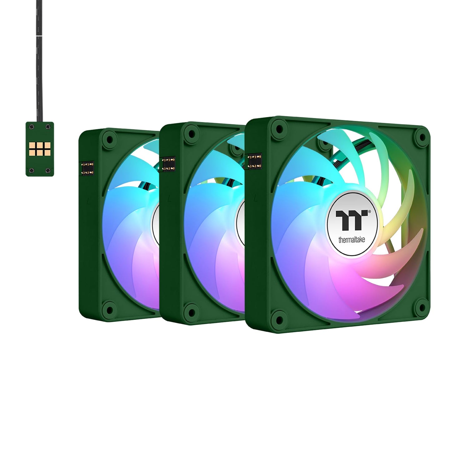 Thermaltake CT140 EX Reverse ARGB Sync PC Cooling Fan 3 Pack, 500~1800 RPM, 5V Mobo Sync, 16.8 Million Colors 9 LEDs, MagForce 2.0 Connectors, Hydraulic Bearing, Racing Green, CL-F230-PL14RG-A