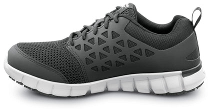 Reebok Work Sublite Cushion Work, Men's, Black/Gray, Athletic Style, MaxTrax Slip Resistant, Soft Toe Work Shoe (7.5 M)