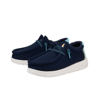 HEYDUDE Boy's Wally Heathered Mesh (Little Kid/Big Kid) Navy 5 Big Kid M