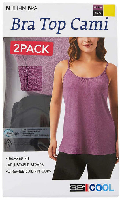 32 Degrees Cool Womens 2-Pack Lightweight Top Cami (US, Alpha, Small, Regular, Regular, Heather Plum/Black)