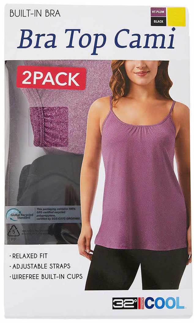 32 Degrees Cool Womens 2-Pack Lightweight Top Cami (US, Alpha, Large, Regular, Regular, Heather Plum/Black)