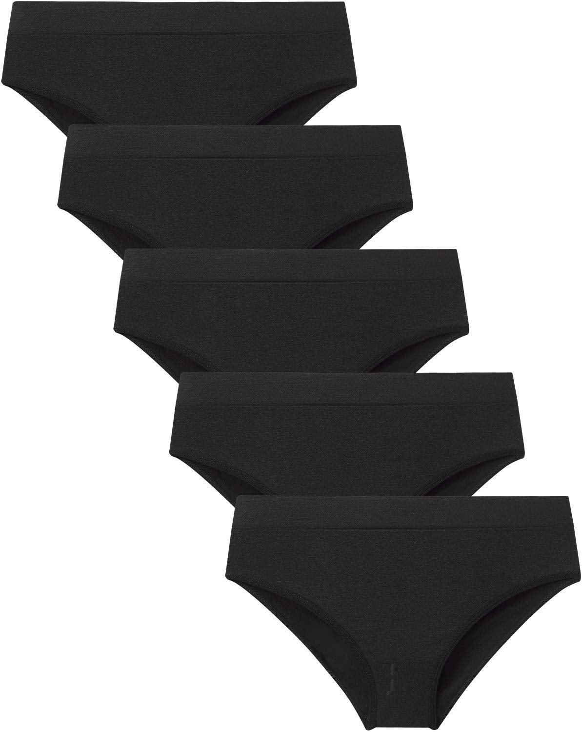 Areke Womens Hipster Panties Seamless Underwear, Soft Stretch Nylon Athletic Cheekini Bikini Briefs (S, 5-Pack Black)
