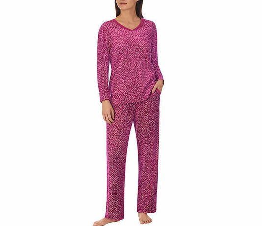 Nautica Womens Pajamas - Cozy Silky Fleece - 2 Piece Long Sleeve Winter Sleepwear Set for Women, Stamp Geo, XXL Purple