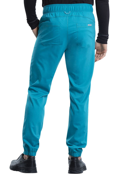 Cherokee Men Scrubs Pant Natural Rise Jogger with Zip Cargo Pocket WW012T, L Tall, Teal Blue