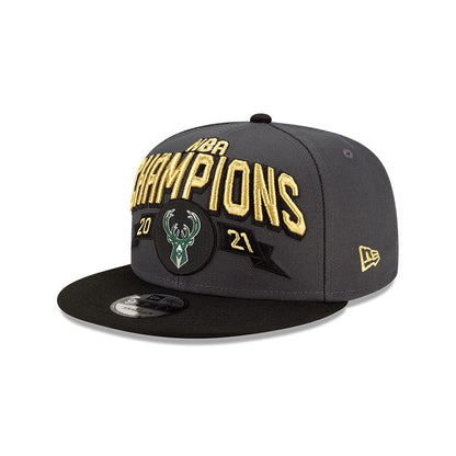 New Era Men Milwaukee Bucks 2021 Finals Champions Locker Room 9FIFTY Snapback Adjustable 950 Hat - Gray/Black