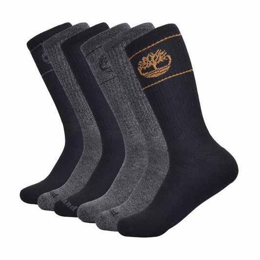 TImberland, Men's Crew Socks, 6-Pair Pack (Black/Grey, Large: 6-12)