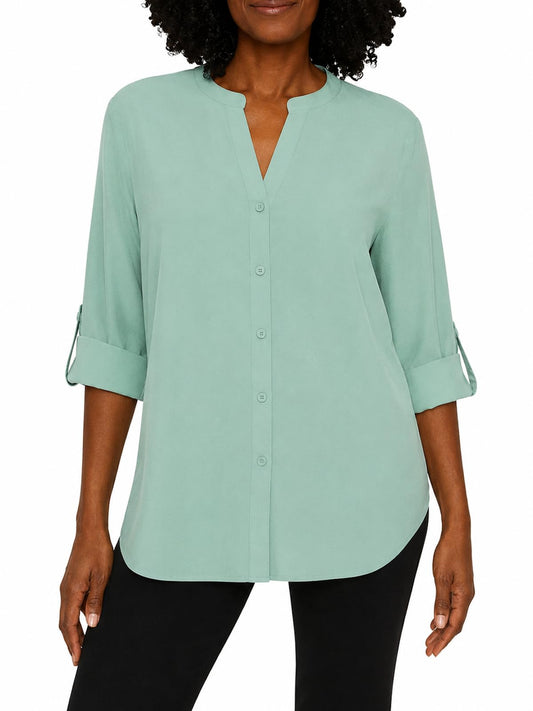 Mario Serrani Italy Women's Button Front Roll Sleeve Blouse Shirt (US, Alpha, X-Small, Regular, Regular, Green)