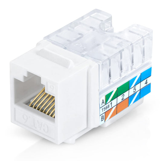 Everest Media Solutions 90� Angled CAT6 Keystone Jack in White - Slim Profile RJ45 Female Connector - Compatible with 90� Angled Speed Termination Tool - easyJACK (B094WB91H3) - 20-Pack