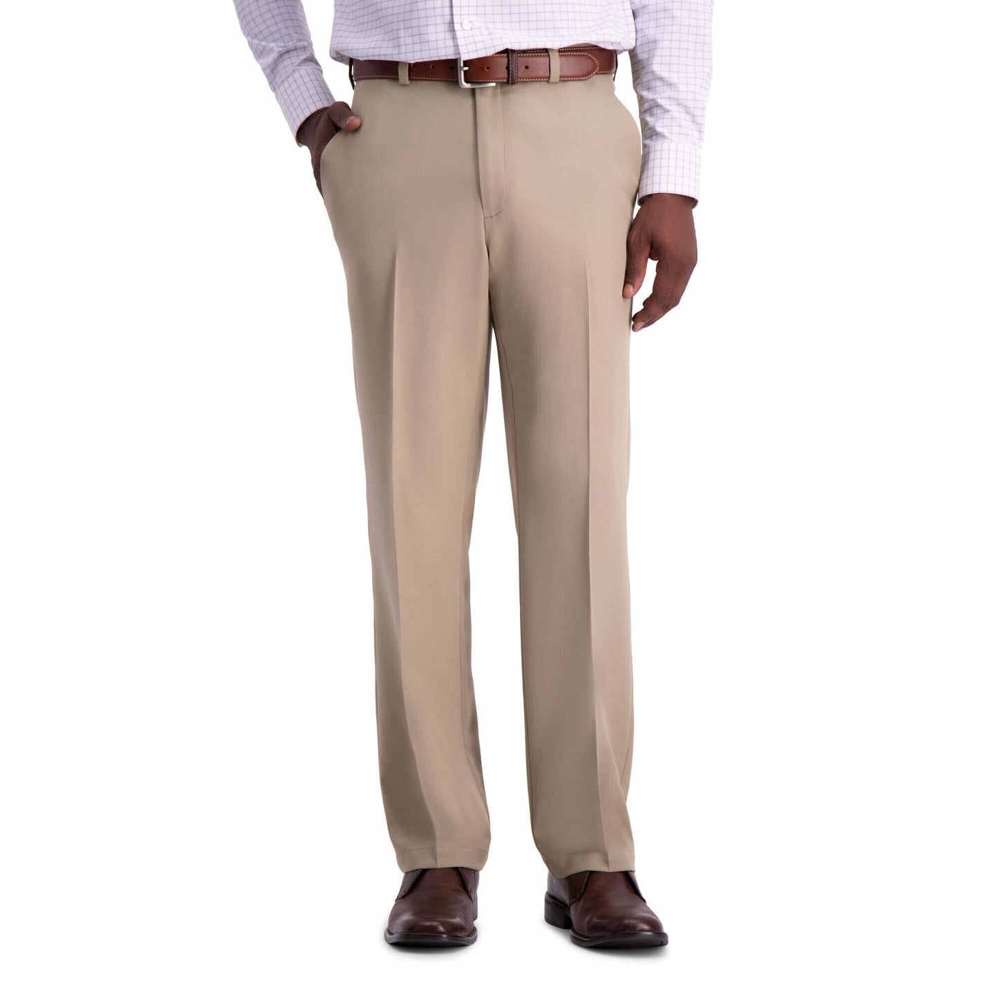 Haggar mens Cool 18 Pro Slim Fit Flat Front Casual Pants, Tan, 30W x 30L US
