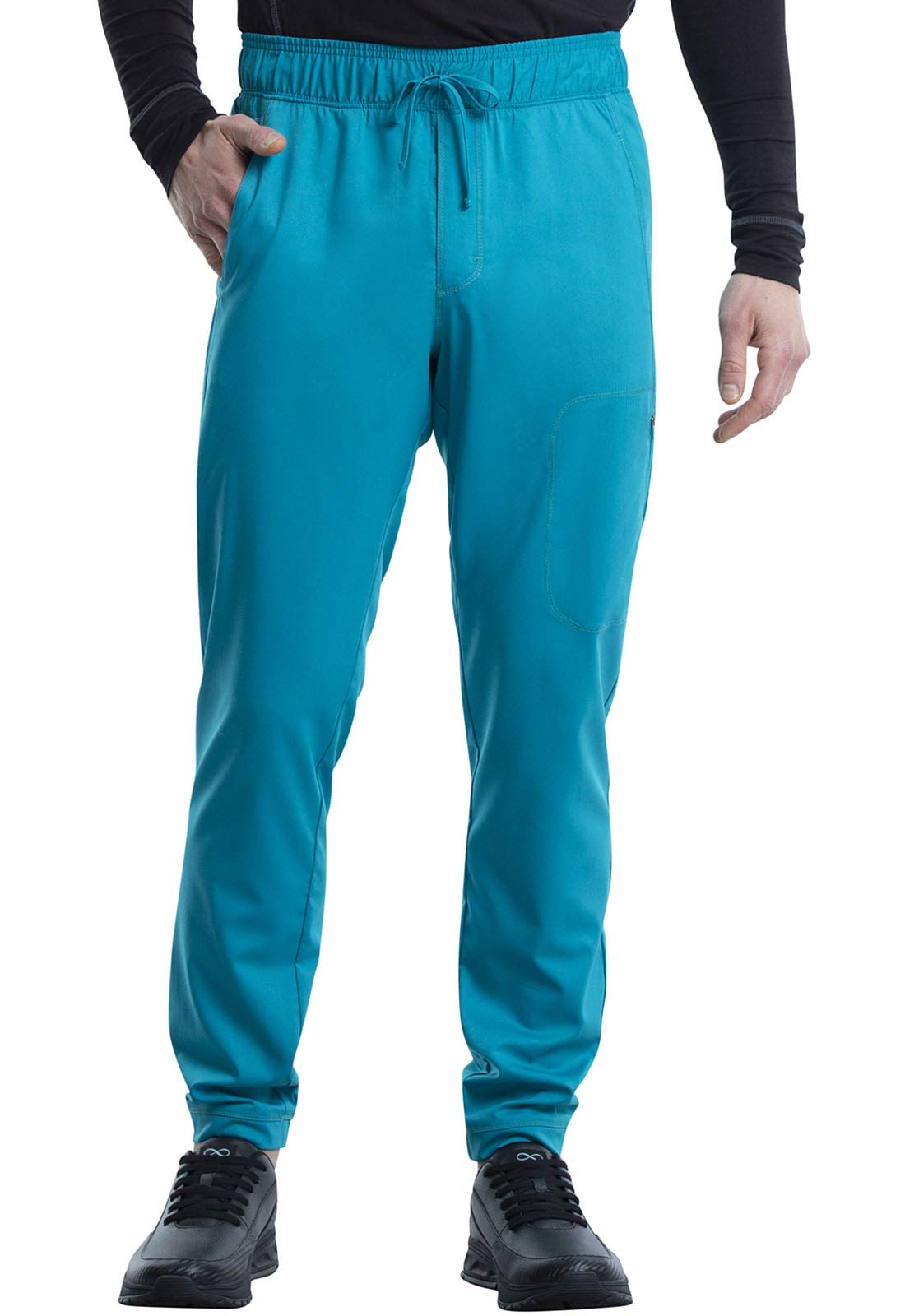 Cherokee Men Scrubs Pant Natural Rise Jogger with Zip Cargo Pocket WW012T, L Tall, Teal Blue