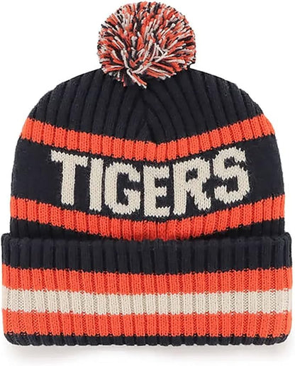 47 Detroit Tigers Beanie Mens Womens Cuffed Pom Knit Winter Hat, Stretch Fit, Navy Blue, One Size