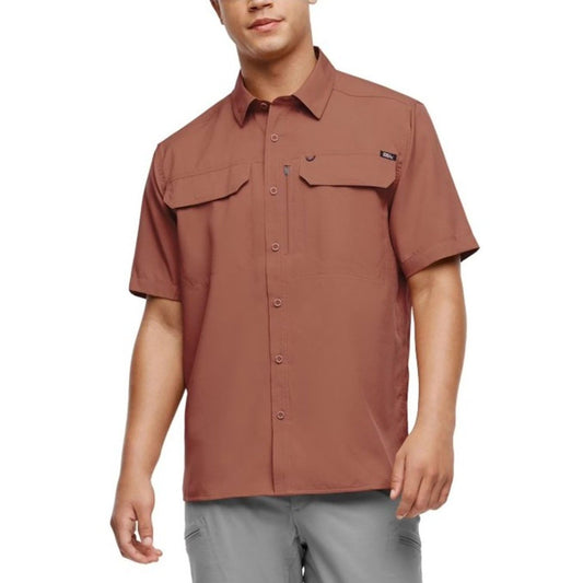 Eddie Bauer Men's Short Sleeve Woven Tech Shirt (US, Alpha, Large, Regular, Regular, Red)