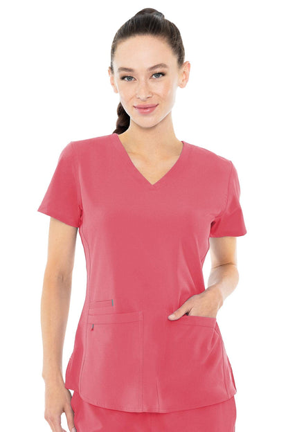 Med Couture Energy Women's Racerback Shirttail Scrub Top Coral/Aruba Blue L
