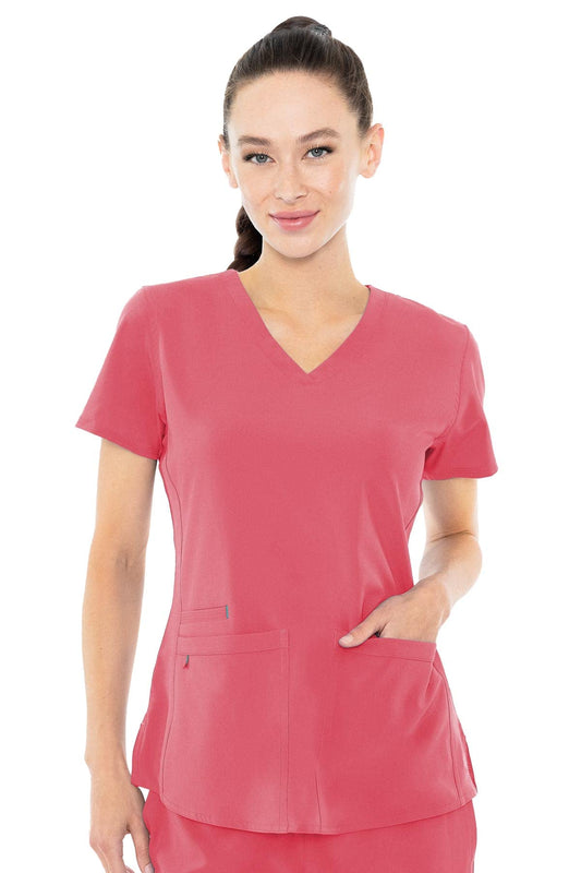 Med Couture Energy Women's Racerback Shirttail Scrub Top Coral/Aruba Blue L