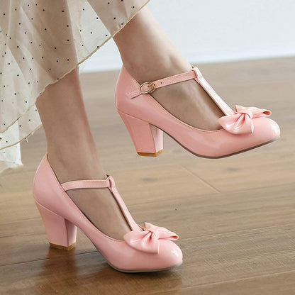 Bellirala Womens T-Strap Mary Jane Block Heel Pumps Rockabilly Lolita Cosplay Shoes(Pink 1,US Size 9.5)