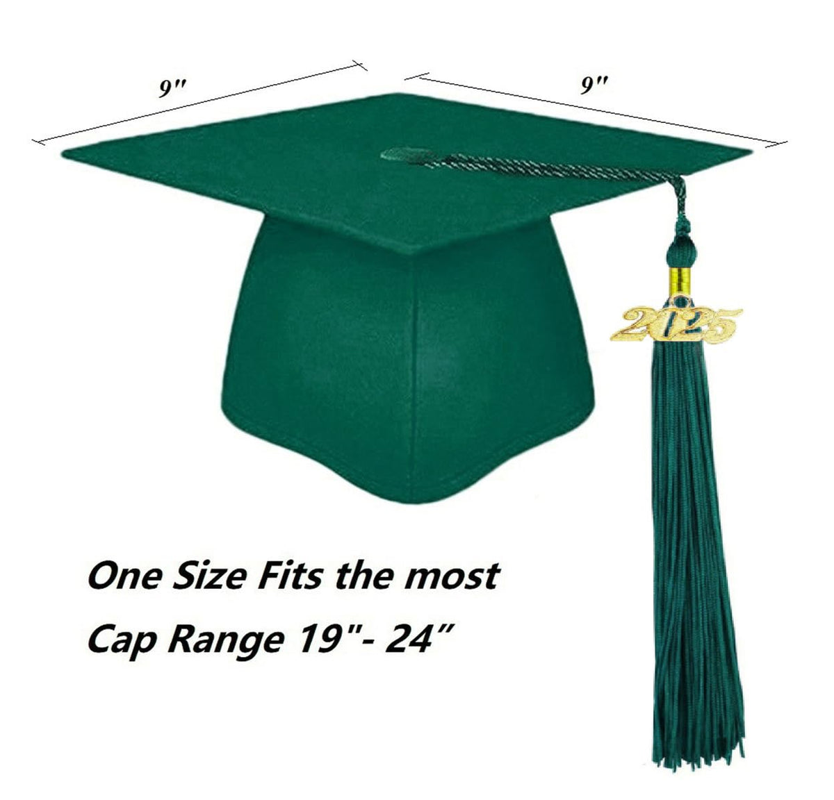 2025 Matte Graduation Cap and Gown Tassel Set - Forest Green Size 48 - Junior/Senior High School/College Graduates