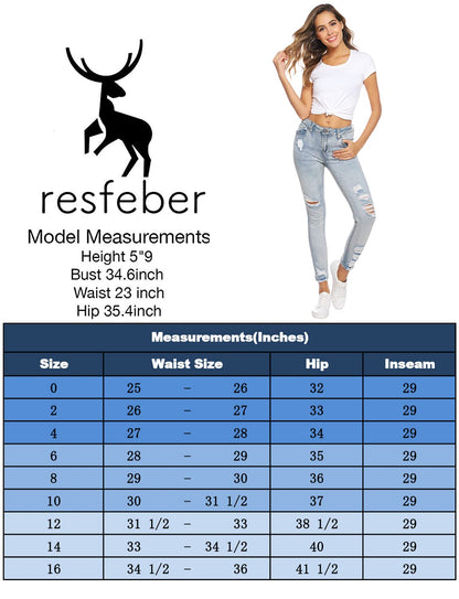 Resfeber Women's Ripped Boyfriend Jeans Stretch Distressed Jeans Capri Mom Jean with Hole