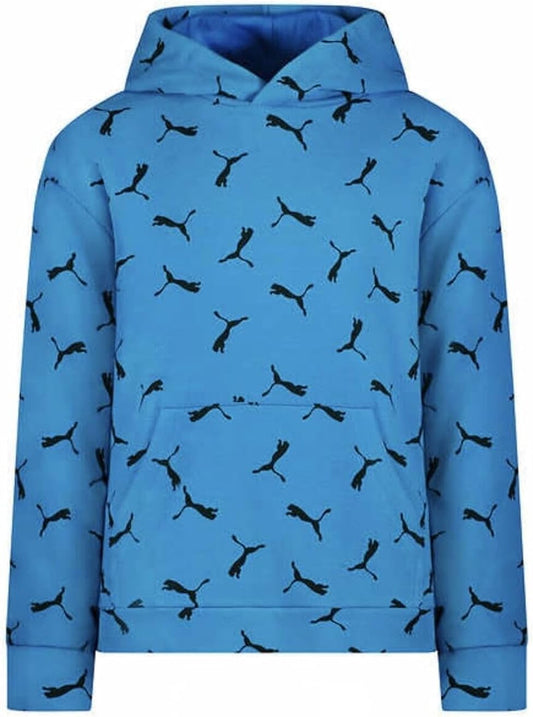 PUMA Boy's Youth French Terry Hoodie With Kangaroo Pocket (Large, Blue)