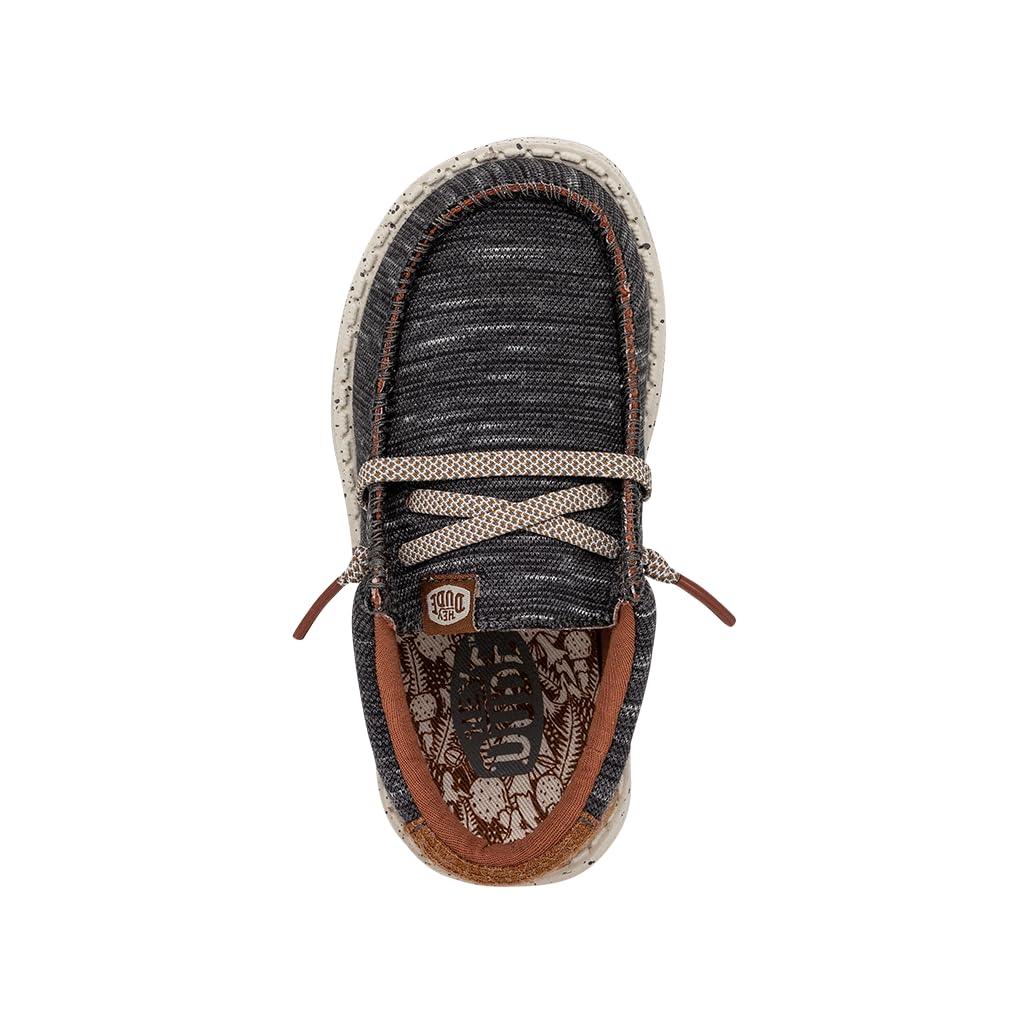 HEYDUDE Boy's Youth Wally Jersey Slip On Loafer, Charcoal Size 4 | Textile Upper, Easy On Laces, Foam Insole, Lightweight Sole