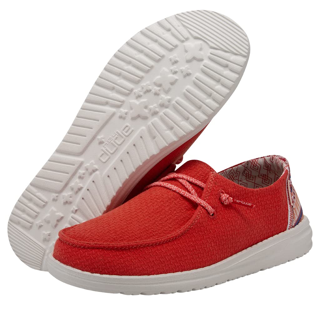 HEYDUDE Women's Wendy Aztec Red Size 11 | Women’s Shoes | Women’s Lace Up Loafers | Comfortable & Light-Weight