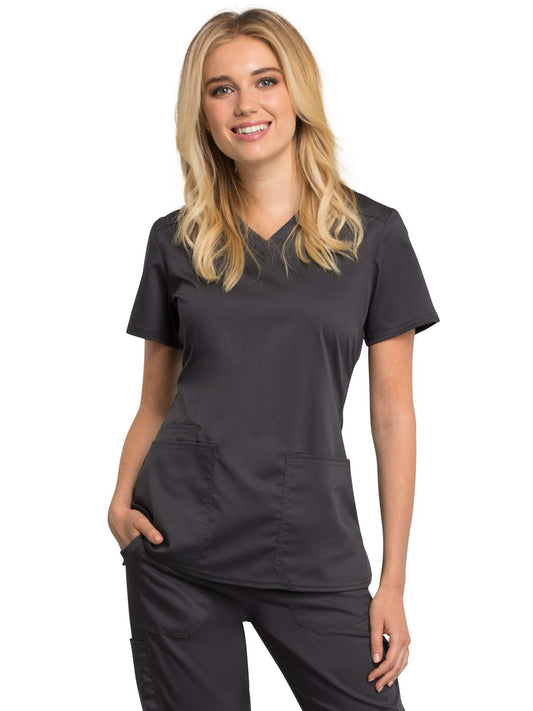 Cherokee Women Scrubs Top Workwear Revolution Tech V-Neck WW770AB, XL, Pewter