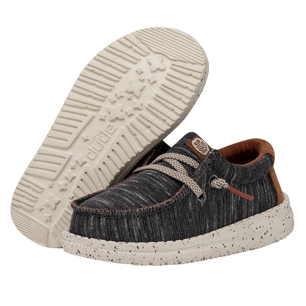 HEYDUDE Boy's Youth Wally Jersey Slip On Loafer, Charcoal Size 4 | Textile Upper, Easy On Laces, Foam Insole, Lightweight Sole
