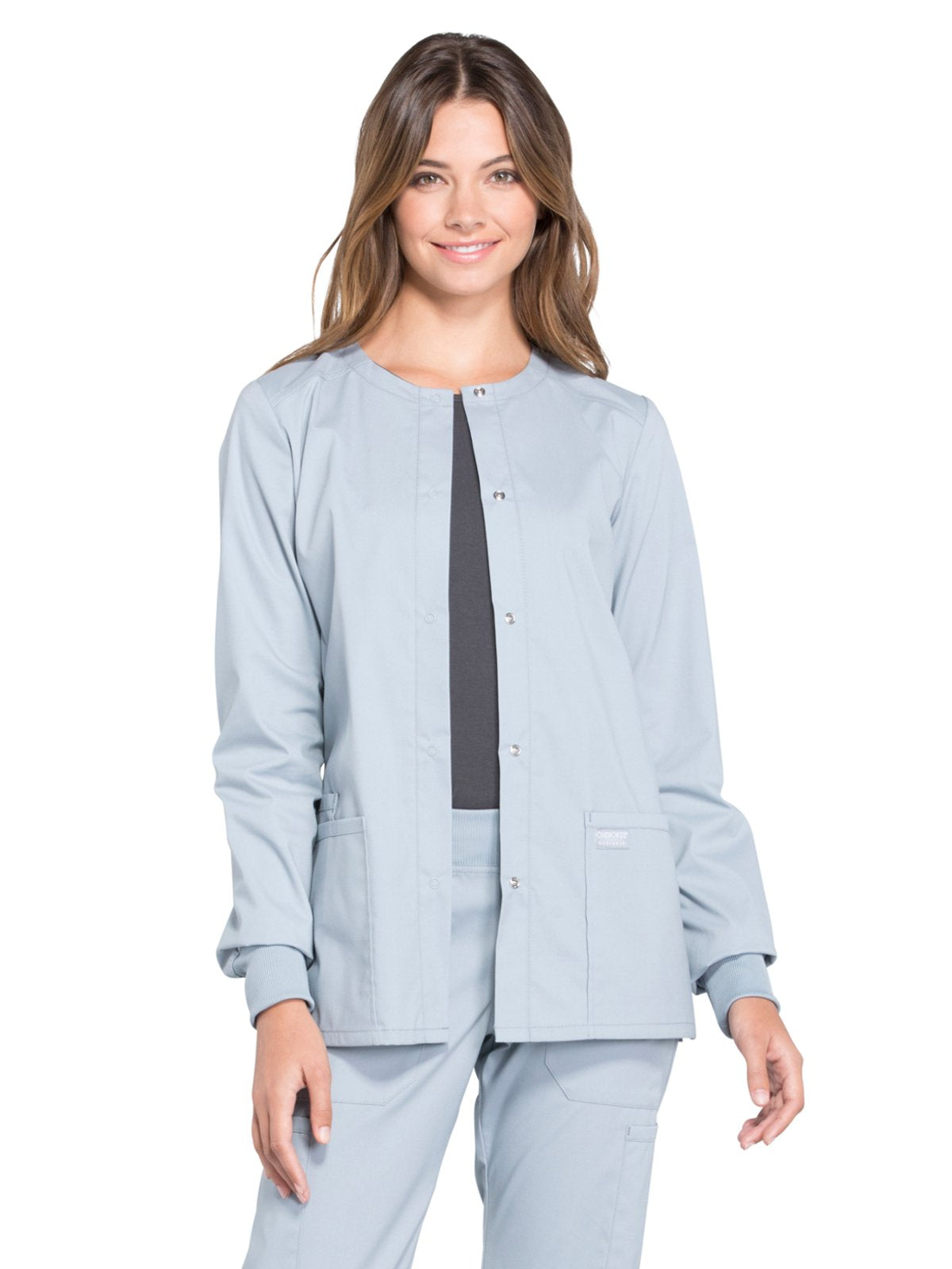 Snap Front Scrub Jackets for Women, Workwear Professionals Soft Stretch WW340, XL, Grey