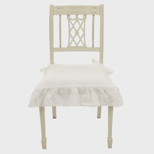 Linen Seat Cover for Dining Chair, Ruffled on 4 Sides, Regular and Large Sizes - with Pocket Back to Insert a Pillow (Dove Grey, Regular 18" x 18")