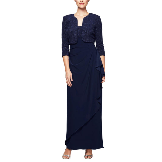 Alex Evenings Women's Empire Waist Bolero Jacket Dress (Petite and Regular Sizes), Navy, 8