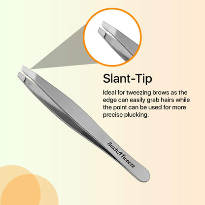 SuchATweeze Stainless Steel Slant Tweezer - Well Designed Protected Tip - Precision Plucker for Men and Women - Perfect for Ingrown and Facial hairs - 5.12� x 1.97� x 0.59�(Set of 4)