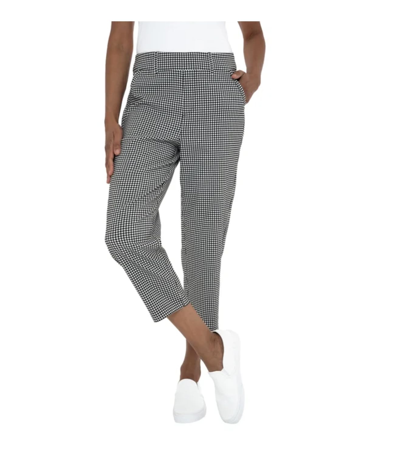 Mario Serrani Women's Slim Fit Pull On Capri Pant (US, Alpha, X-Large, Regular, Regular, Multi (Black/White Gingham))