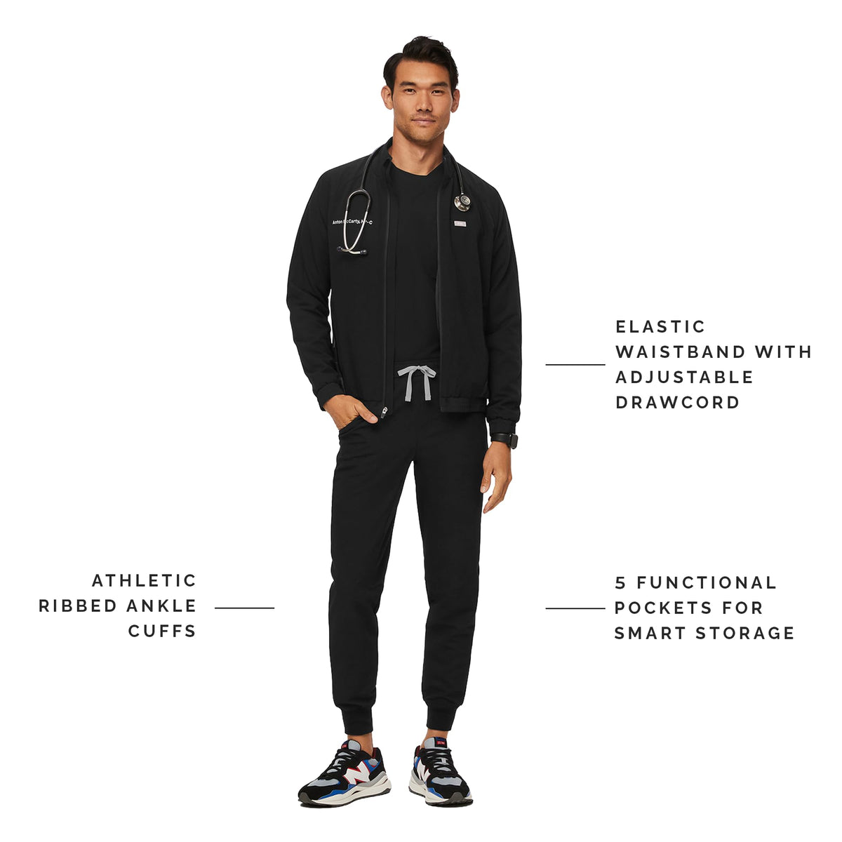 FIGS Tansen Jogger Scrub Pants for Men - Black, Short M