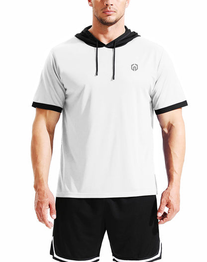 NELEUS Men's Running Shirt Workout Athletic Shirts with Hoodie Pack of 3,5112,Black/Grey/White,Large