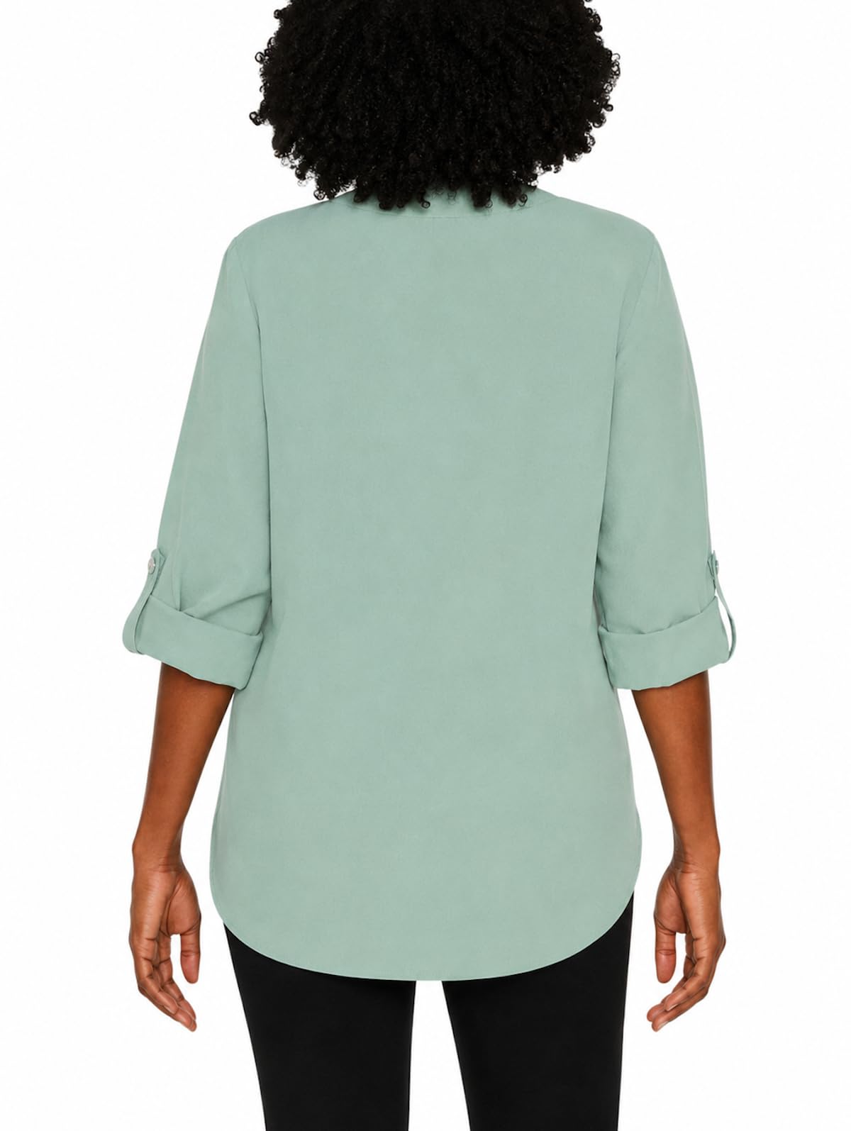 Mario Serrani Italy Women's Button Front Roll Sleeve Blouse Shirt (US, Alpha, Medium, Regular, Regular, Green)